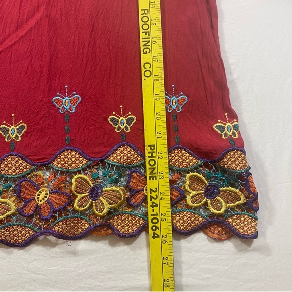 boho Blouse Top Woman Large Embroidered Butterfly long sleeve Red stone neck - Picture 4 of 8